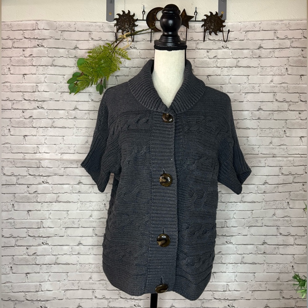 Talbots Heavy Weight Cable Knit Cotton Short Sleeve Cardigan
